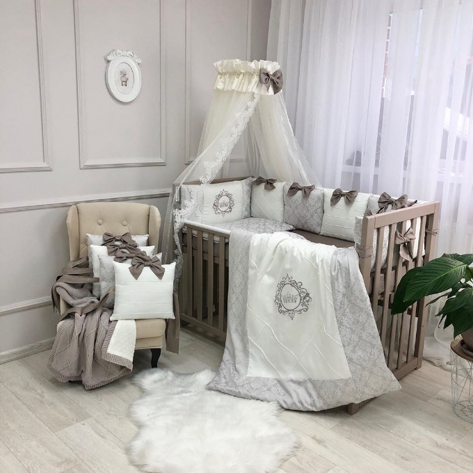 Lenjerie Patut Copii Bebe 8 piese Elegance gri